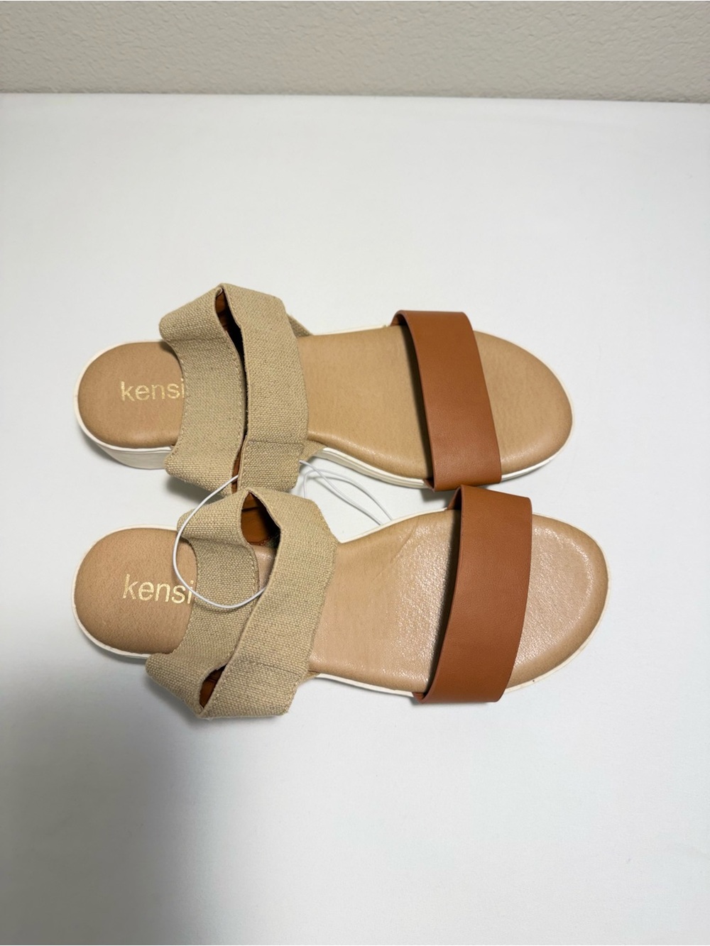 Kensie Tan & Beige Strappy Slide Sandals
